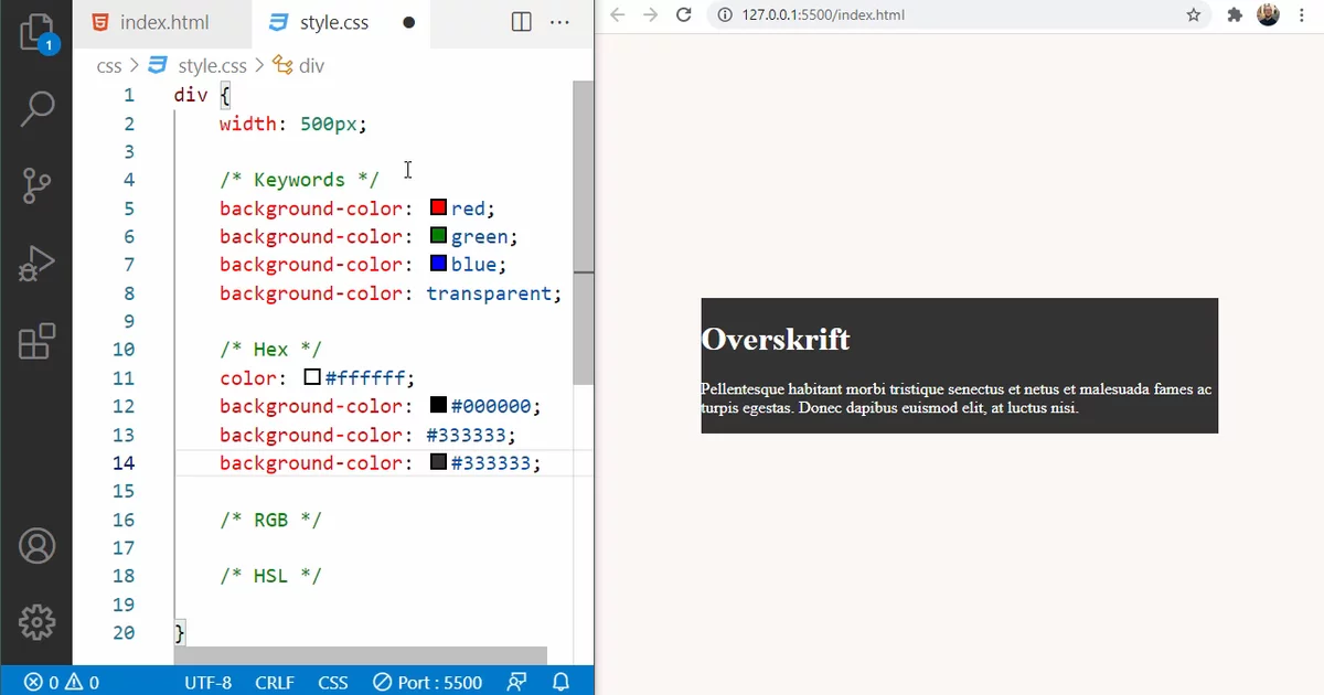 Farger i CSS med hex, rgb og hsl | Utdannet.no