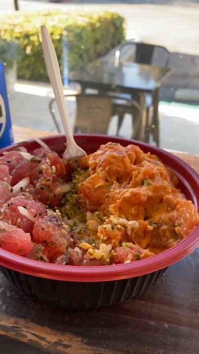 Hawaiian Fresh Seafood - Double poke bowl with white rice , spicy ahi and shoyu - Poke Near Me - Poway, California