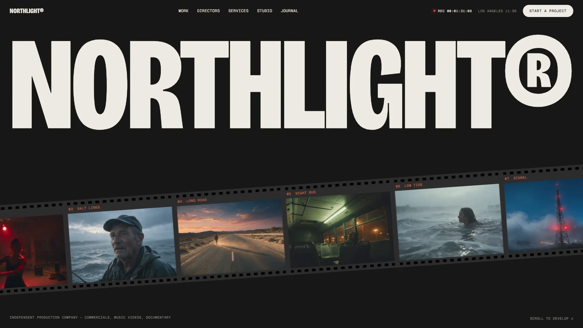 Day 2 of Night Shoot being live. The detail I'm proudest of is the page transition: every page opens like a cinema screen, with a letterbox wipe built from Framer's own page effects, so it's easy to tweak or turn off.Night Shoot is a template for film and video production companies. Live preview: https://nightshoot.framer.website