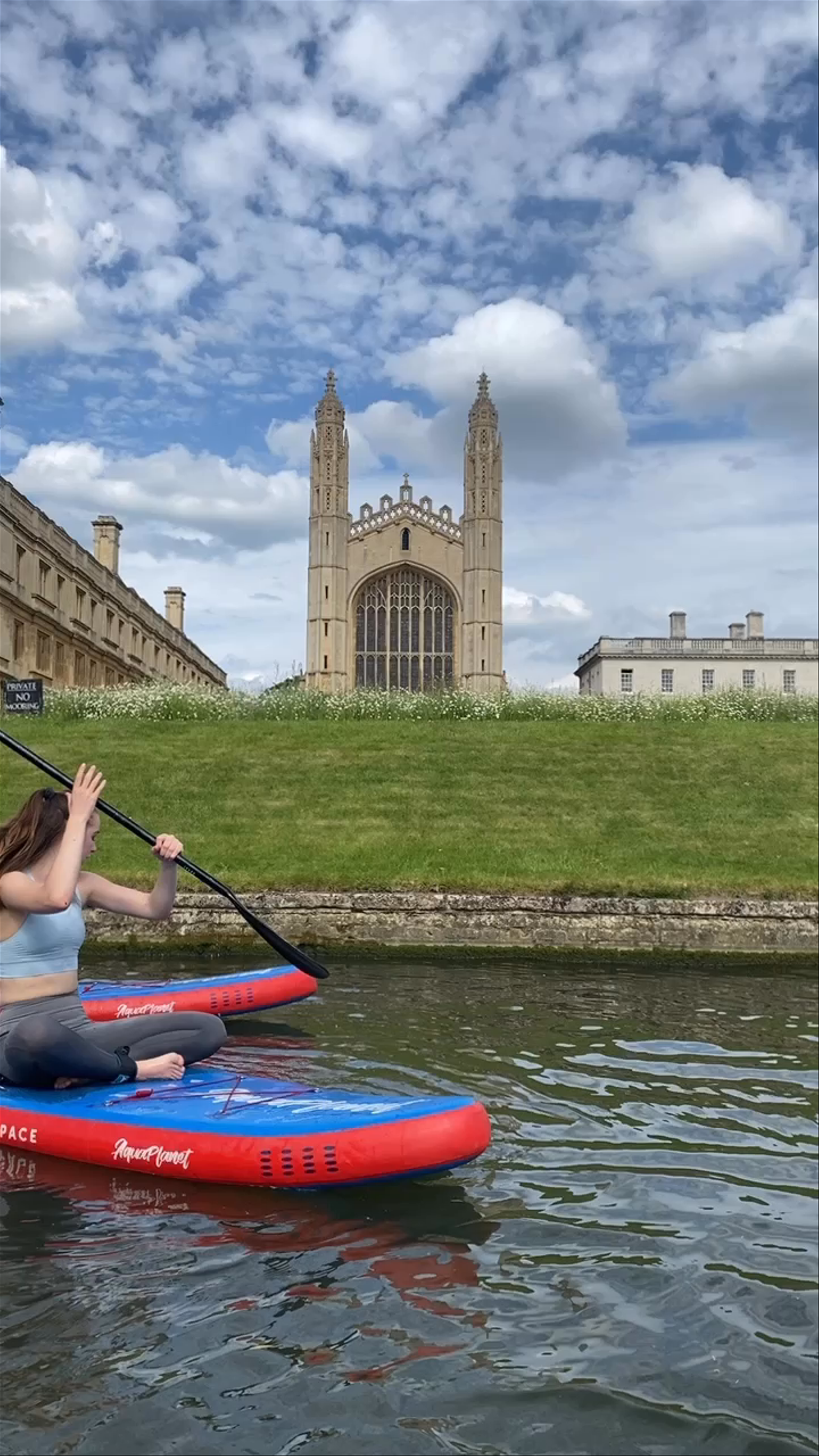 Paddleboarding on the River Cam with King's College Backdrop in Cambridge