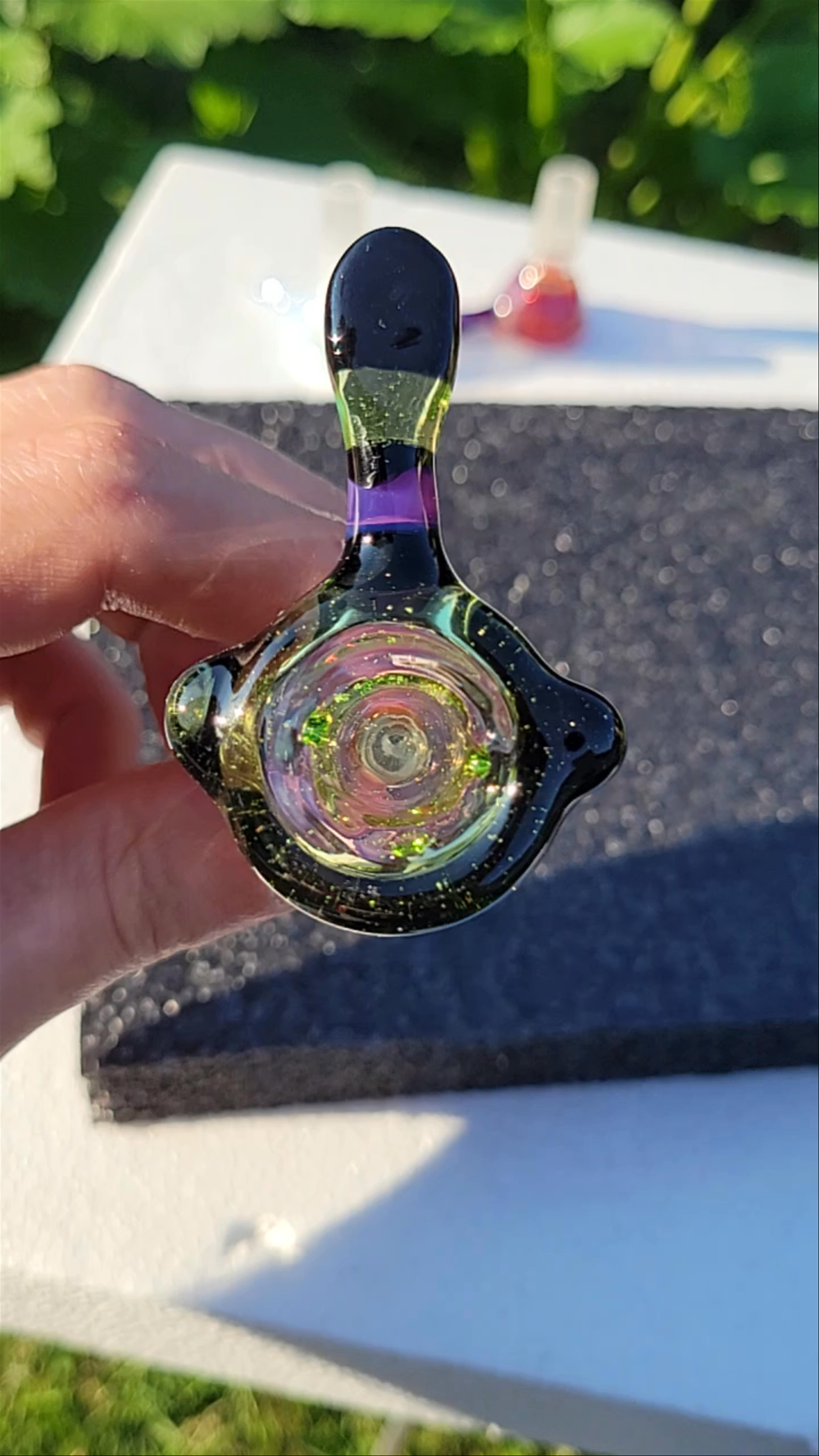 Preview pic of 3 hole Hash bowl slide #3 large fully worked star gazer and absinthe