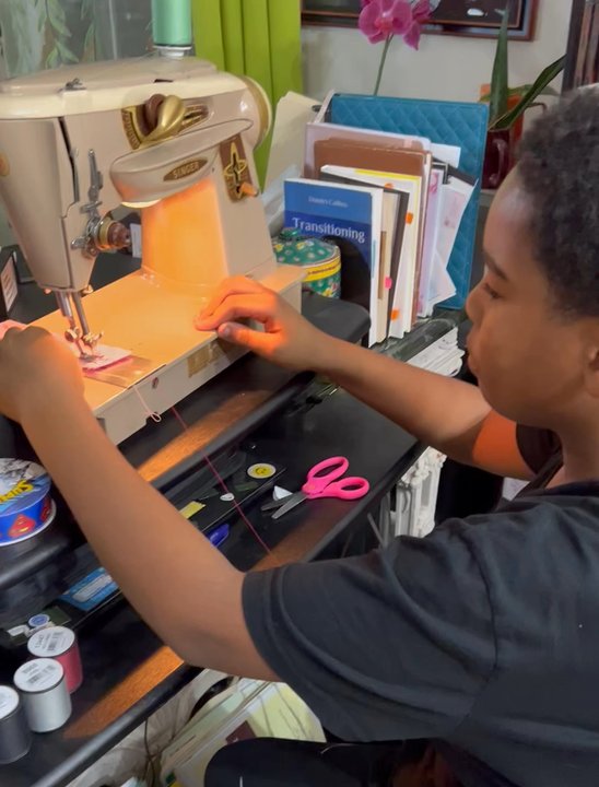 Fabric Warehouse Direct - My boy testing out the newly refurbished oldschool Singer - Fabric Stores Near Me - Rahway, New Jersey