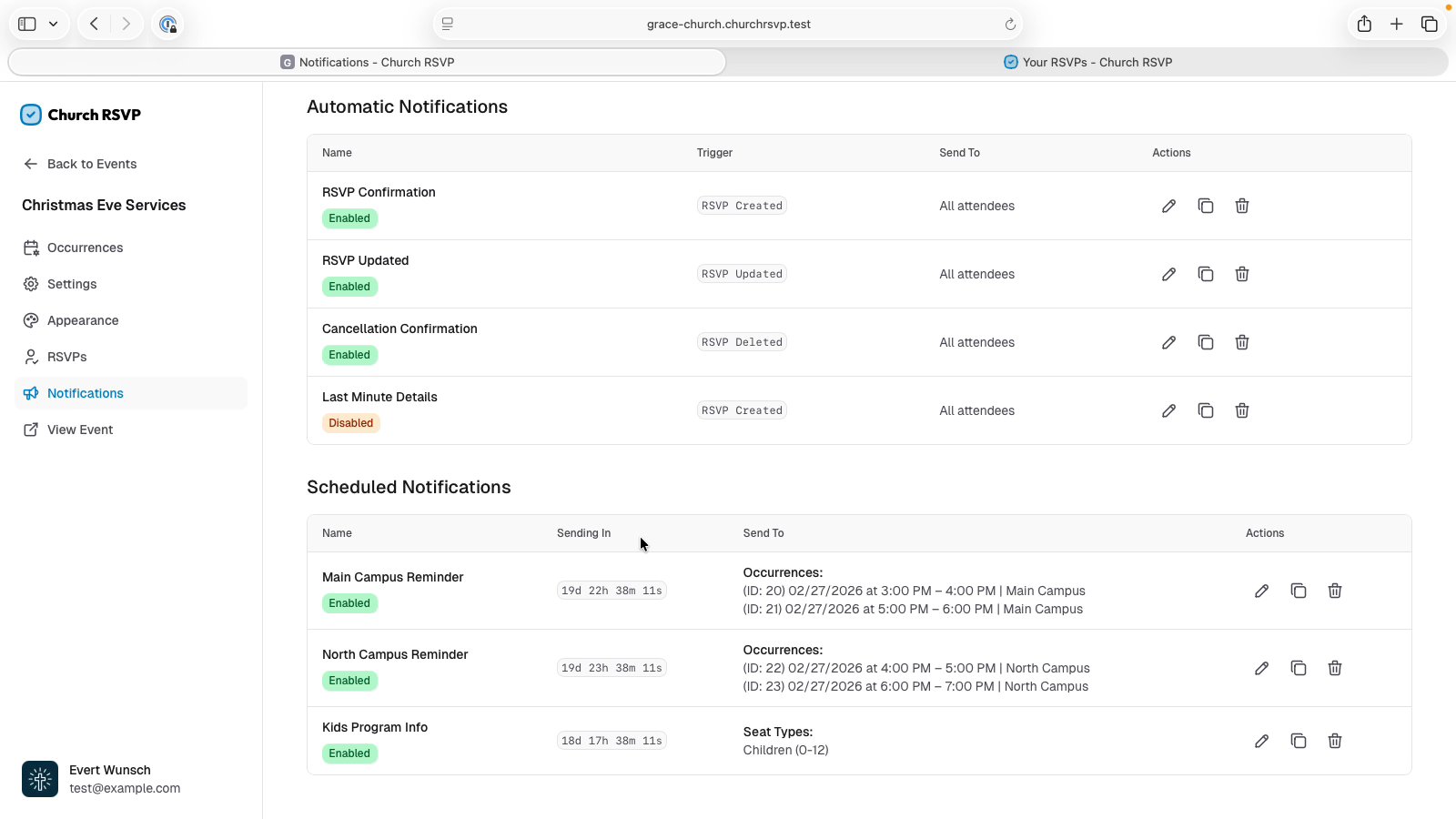 Church RSVP event page