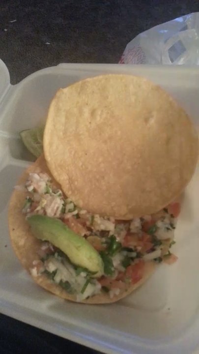 Mario's Taco Shop - This is the tostada de ceviche they gave me. Disappointing. - Mexican Near Me - Merced, California