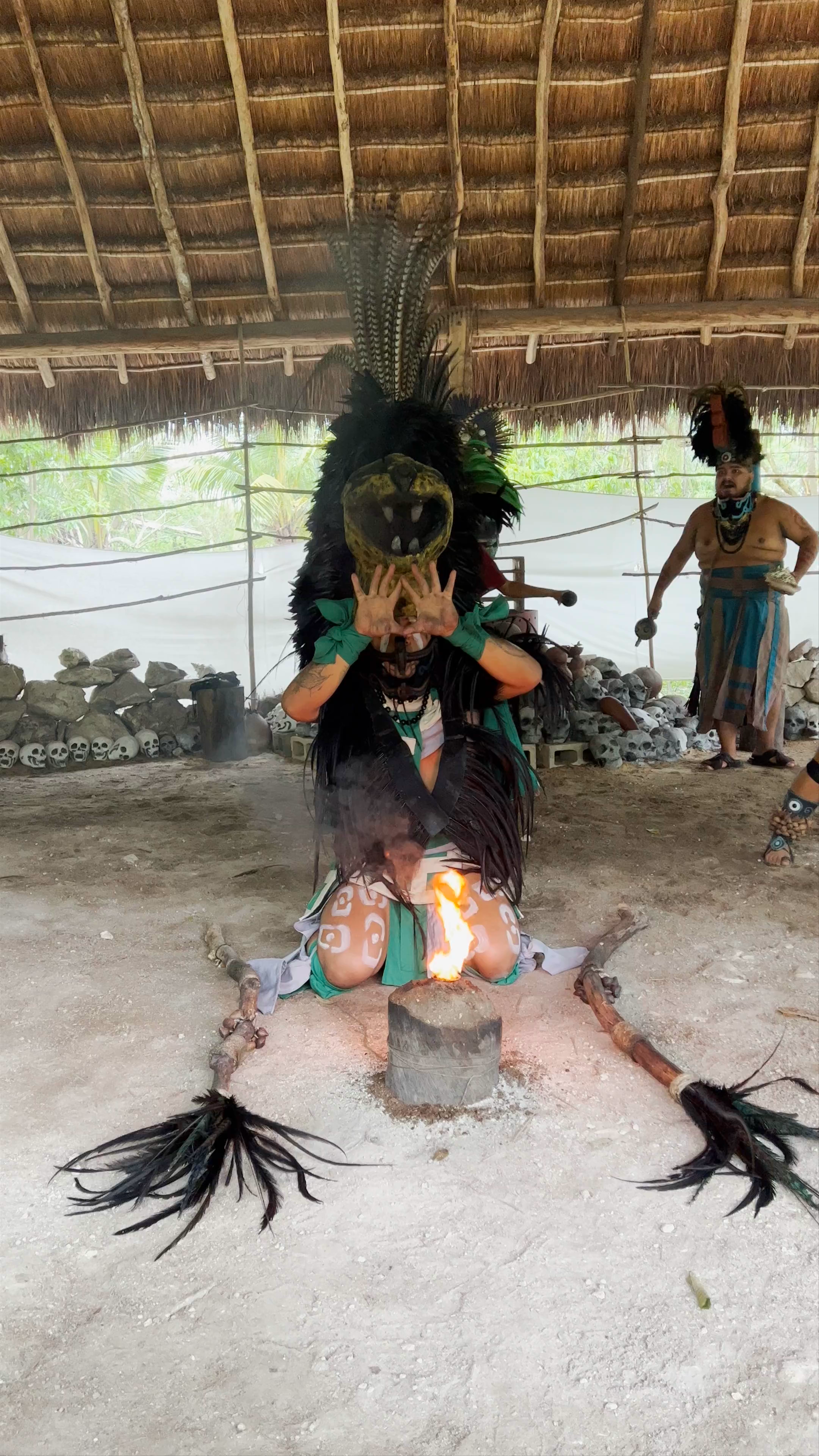 Ancient Mayan Ritual Performance in Pueblo Del Maíz, Cozumel