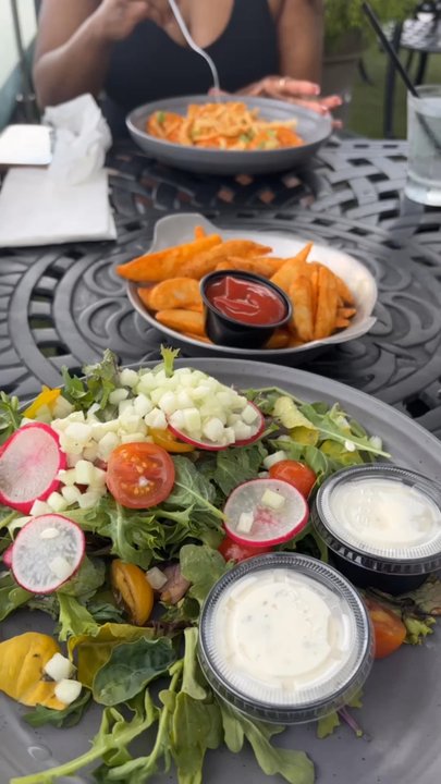 Grain - House salad, Home Fries and bang bang shrimp - Beer Gardens Near Me - Norfolk, Virginia