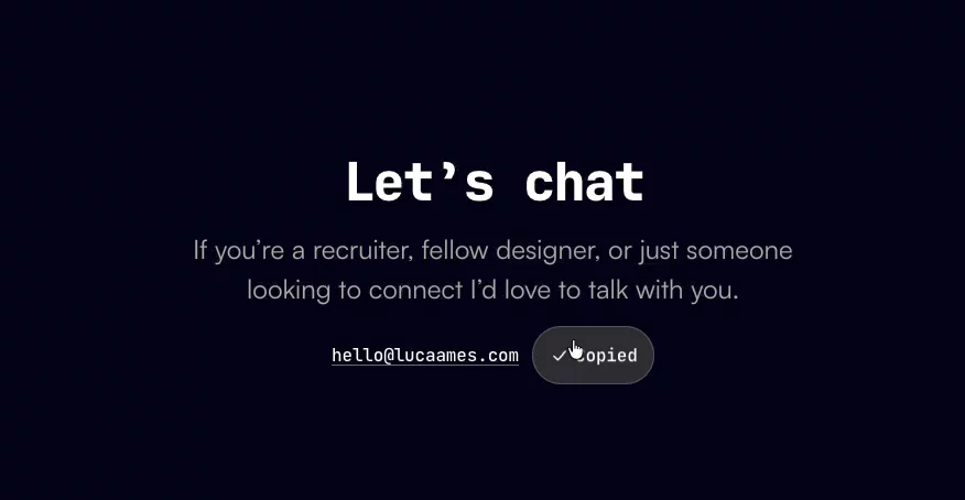 Building a Product Design portfolio template for Framer. I find that recruiters never use any type of embedded "Contact" form on your site. Just email. So why not make it easy for them?