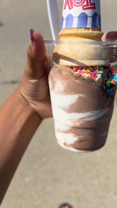 Broadway Dairy Maid - A five second video of a chocolate and vanilla soft serve with M&Ms and rainbow sprinkles - Ice Cream & Frozen Yogurt Near Me - Everett, Massachusetts